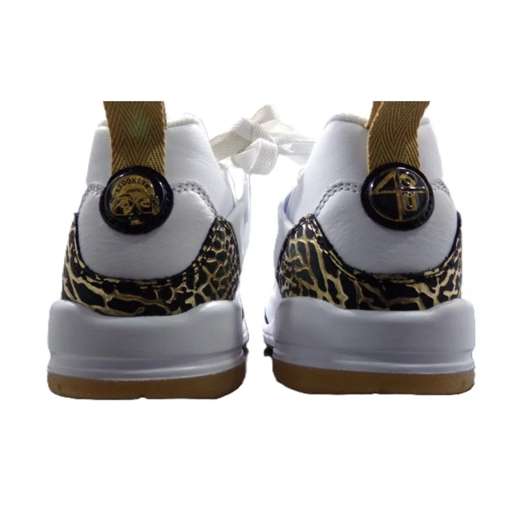 Nike‎ Boy's Jordan Spizike Low (white, black, metallic gold) Size 5.5